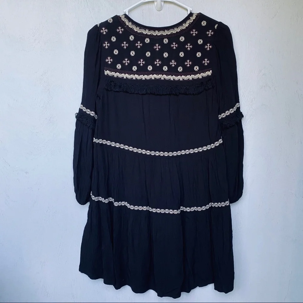 American Eagle Black Tan Boho Tassel Tiered Dress - Picture 6 of 6